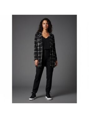 Michel Studio Collection black & white plaid long blazer jacket AD52402 size 16